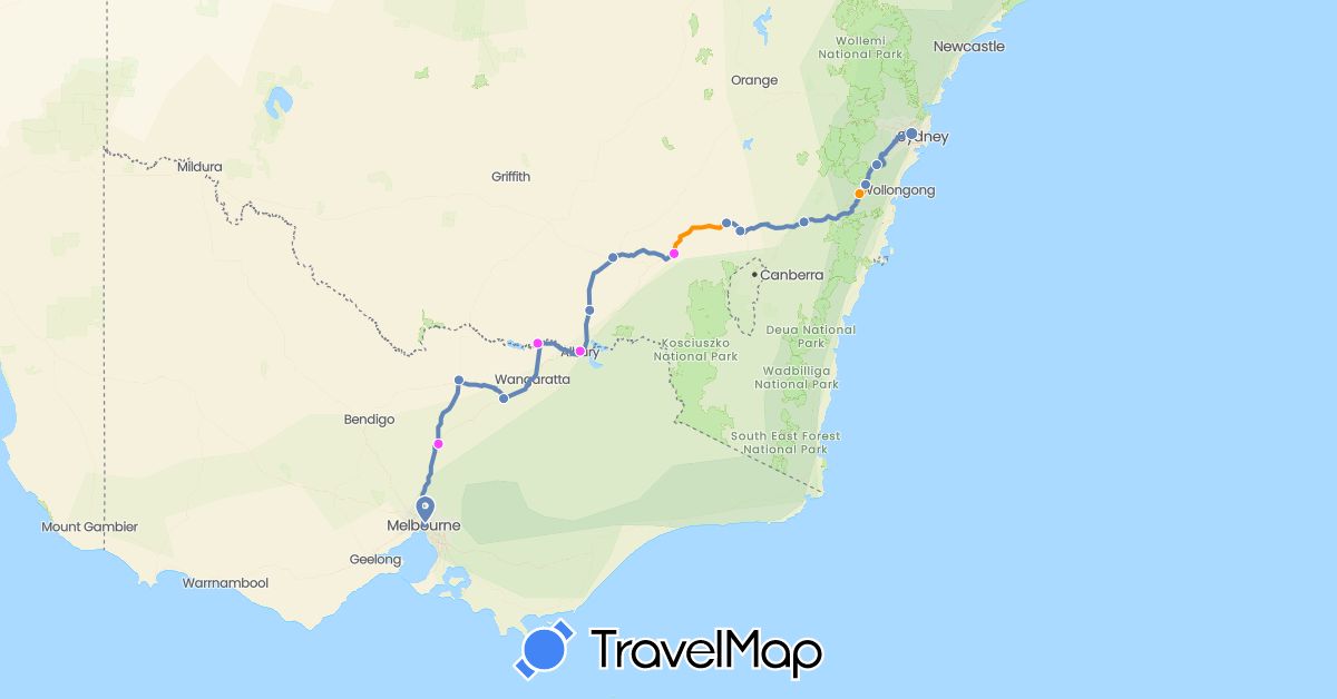 TravelMap itinerary: cycling, hitchhiking, rest days in Australia (Oceania)