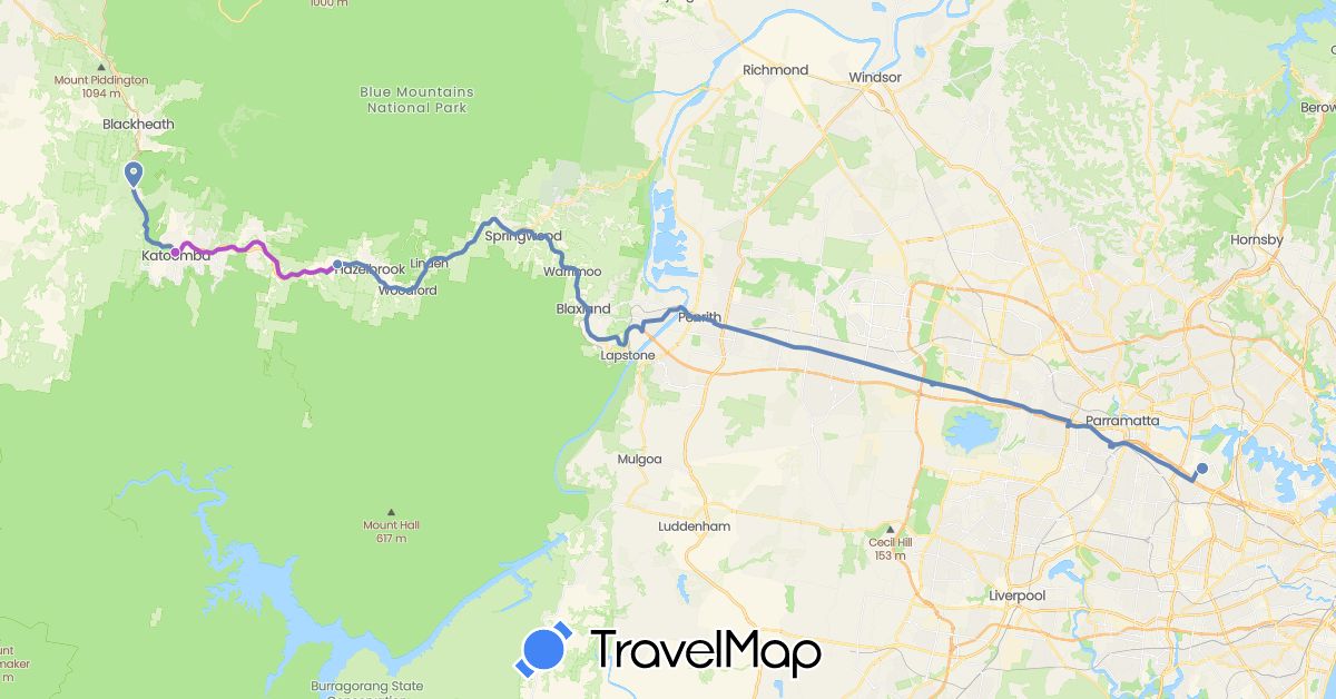 TravelMap itinerary: cycling, train in Australia (Oceania)