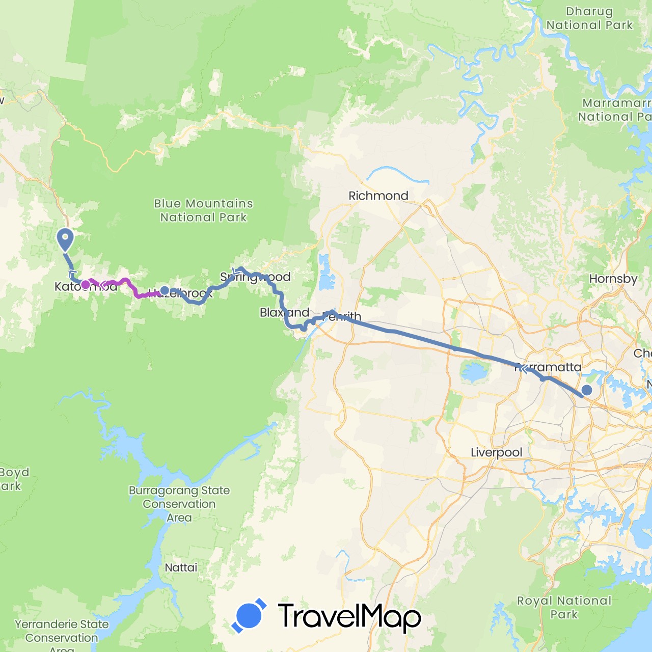 TravelMap itinerary: cycling, train in Australia (Oceania)