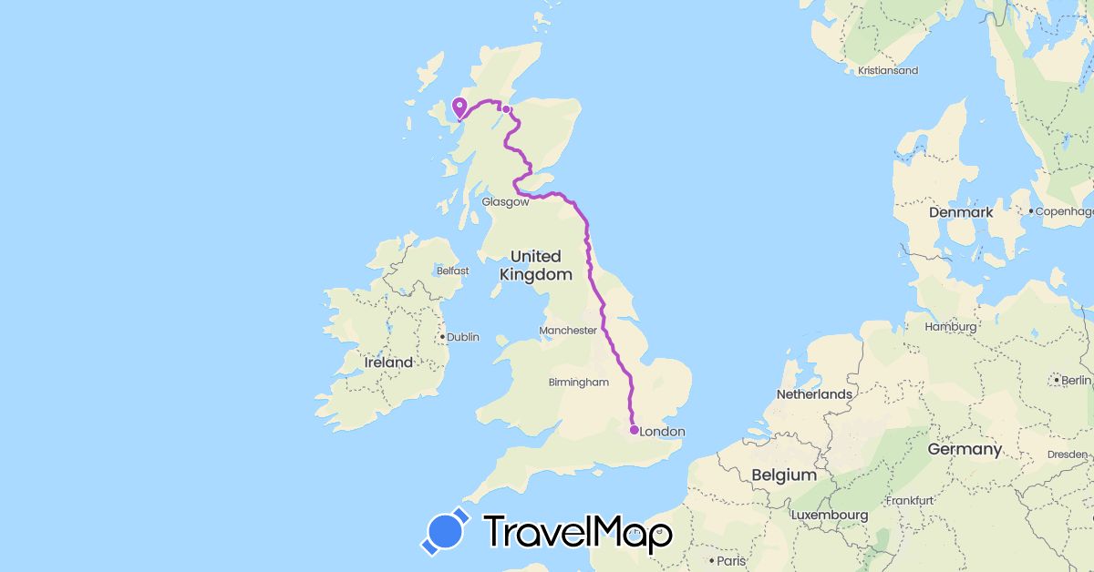 TravelMap itinerary: train in United Kingdom (Europe)